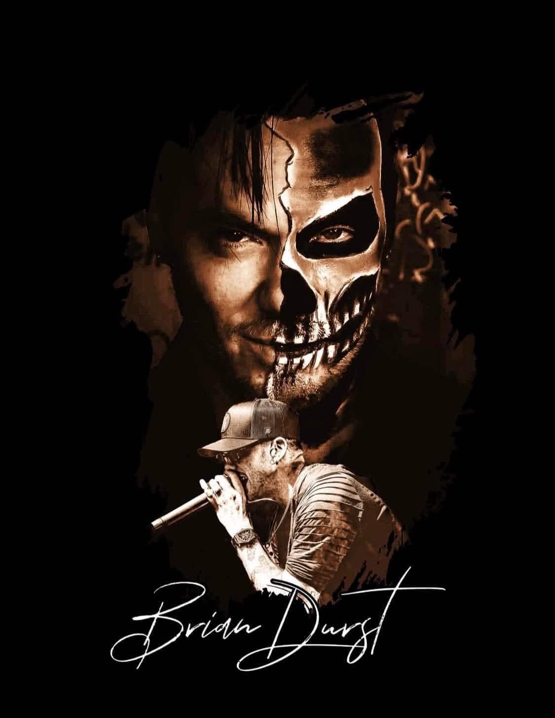 Brian Durst skull makeup artwork with signature.